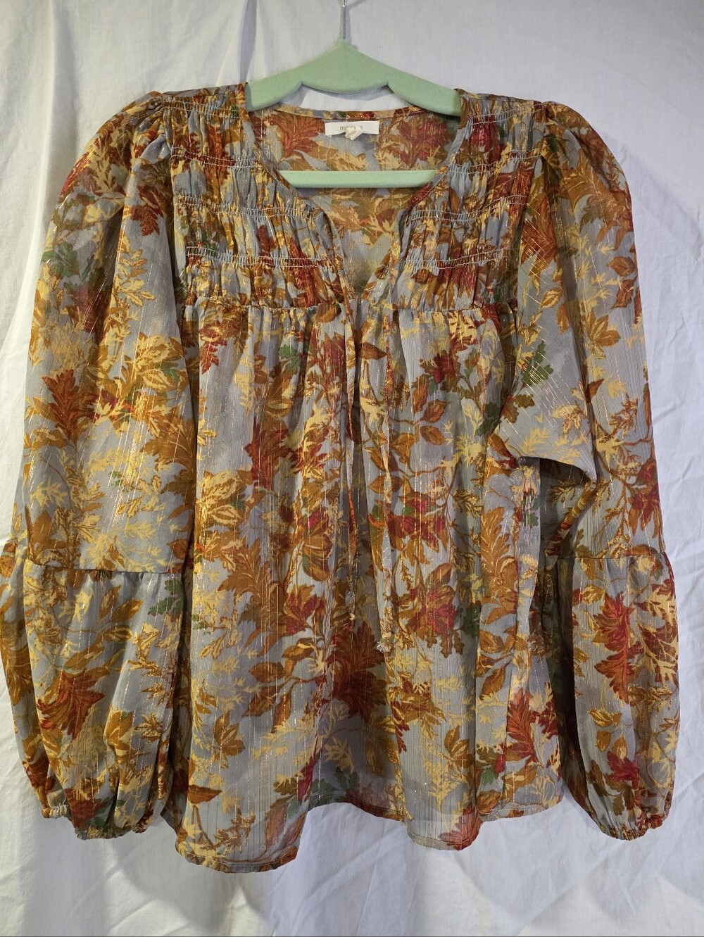 Floral Peasant Blouse in Gold & Rust - Women's Top